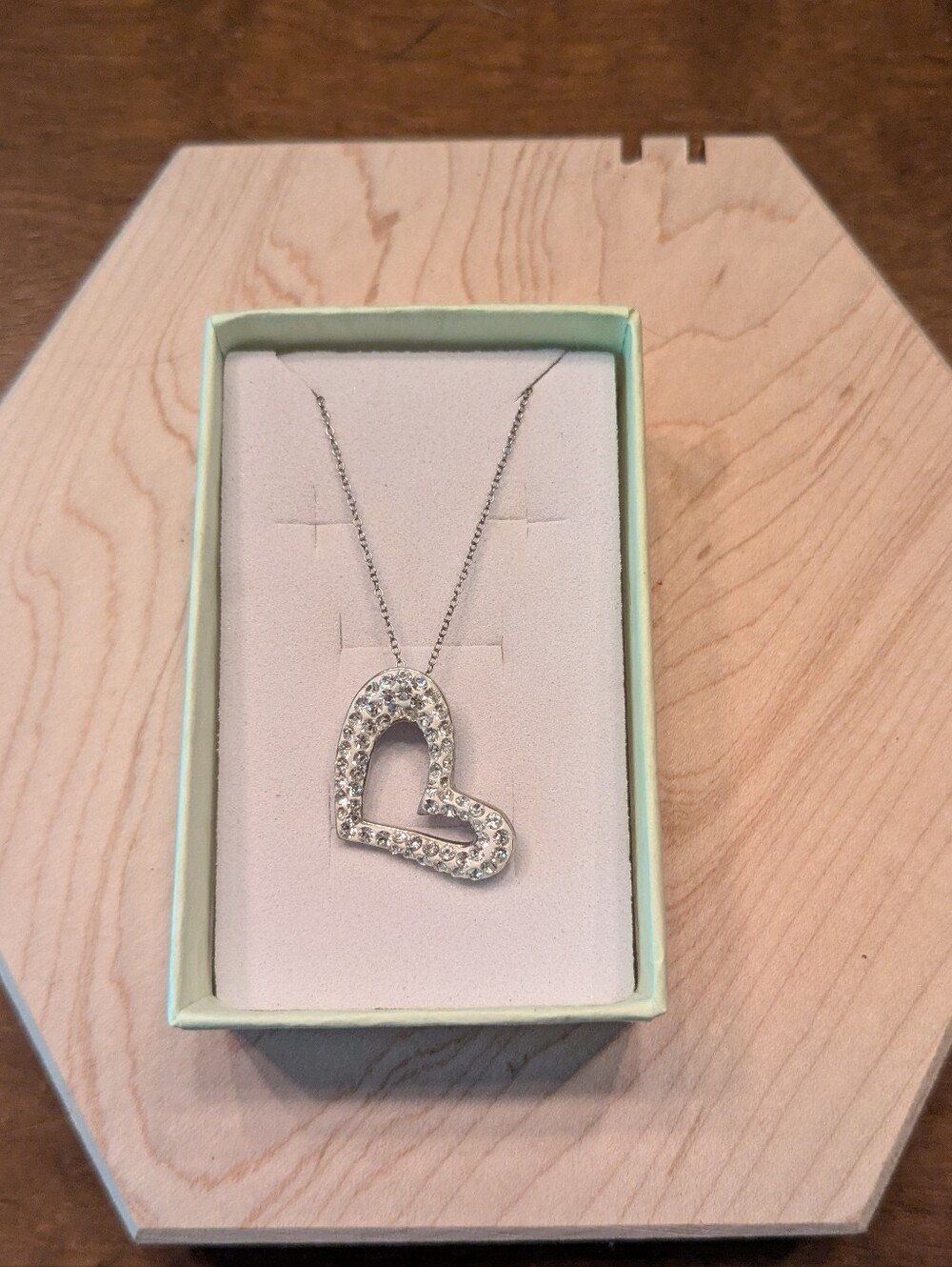 Crystal Floating Heart Sterling Silver Pendant Necklace